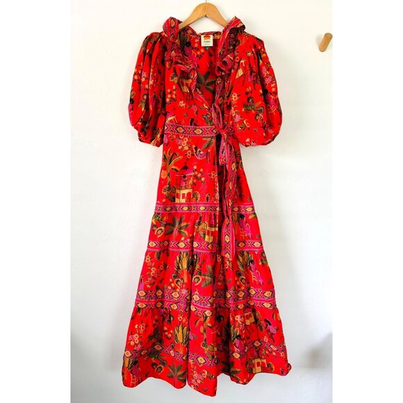 FARM RIO Womens Sz M Red Secret Garden Organic Cotton Maxi Dress - Picture 2 of 16